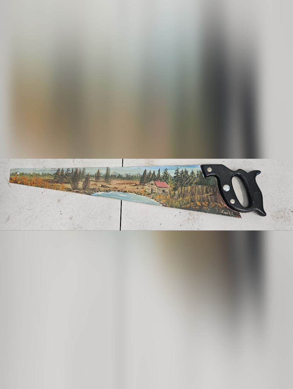 Handpainted Landscape Handsaw with Black Handle